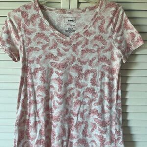 Sonoma White V-Neck Tee with Pink Paisley Motif